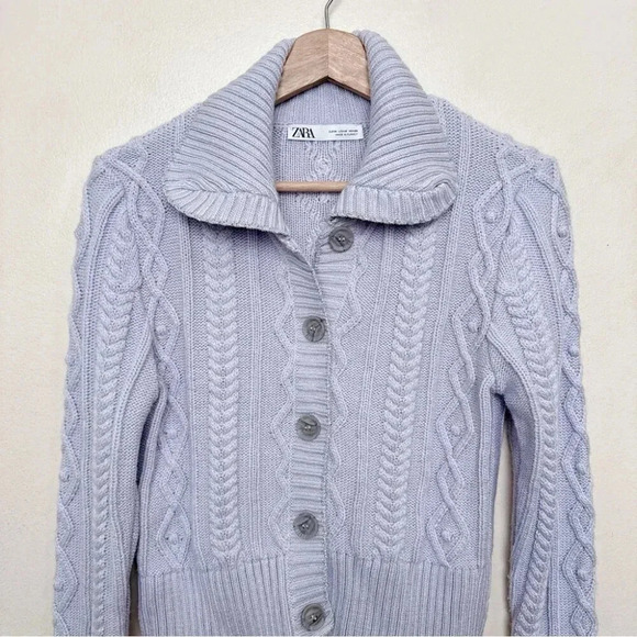 Zara Womens Medium Cable Lilac Silver  Thread Cropped Cardigan - Picture 3 of 14